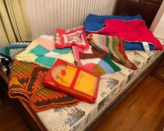 vintage bold hand knitted blankets, covers, scarfs