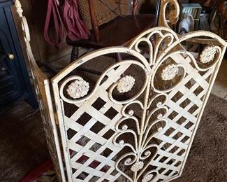 Really heavy iron painted fireplace grate 