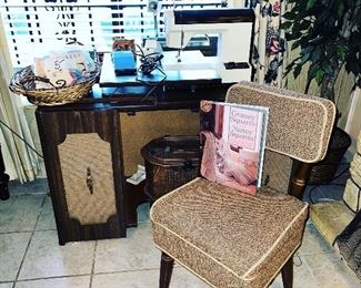 Vintage Montgomery Ward sewing table, chair and machine!