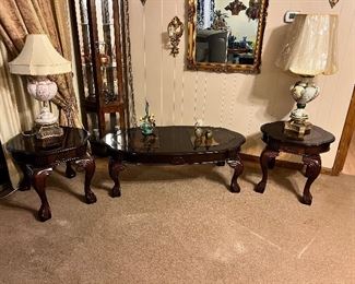 Solid wood coffee table with matching end tables