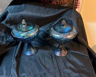 Indian Glass. . Irredentist Blue Carnival Glass with grapes !