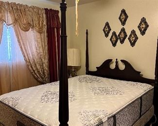 Queen size post bed with mattress and frame 