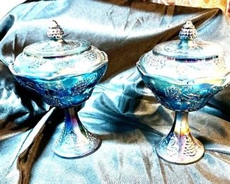 Indian Glass.  Grape design. Irredentist Blue Carnival Glass 