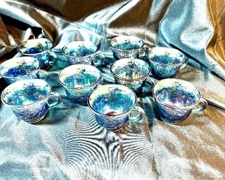 Indian Glass.  Grape design. Irredentist Blue Carnival Glass 