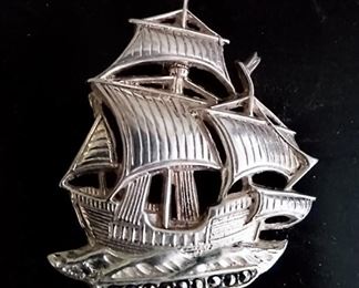 Sterling ship pin with marcasites 