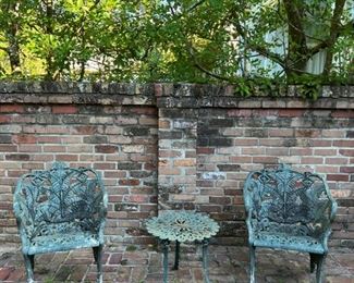 Rare set of "fern and blackberry" cast iron patio furniture, likely 19th c