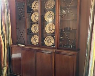Large breakfront cabinet with glass, inlay (plates not included)