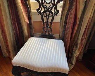 Large set of these dining chairs with cream upholstery, available individually or in multiples