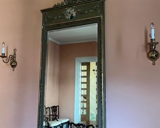 Large antique French mirror with floral details