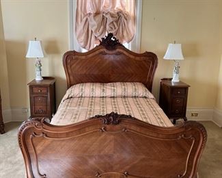 Antique bed and pair of lamps (nightstands TBD)