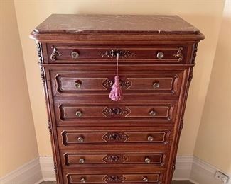 Antique highboy dresser with marble top