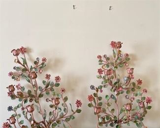 NEW to sale: pair of floral tole candelabras (a pair)