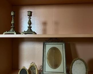 Vintage picture frames, candleholders, other smalls