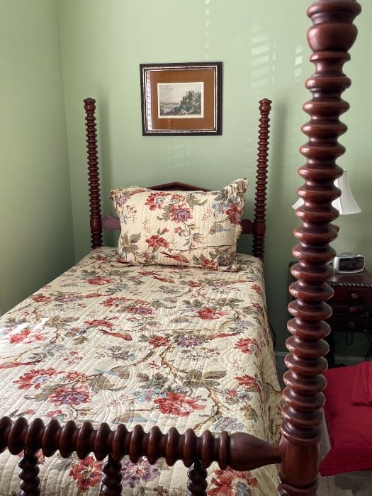 Pair of Mahogany Twisted Poster Twin Beds