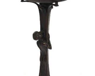 ART NOUVEAU FIGURAL BRONZE LOETZ GLASS LAMP