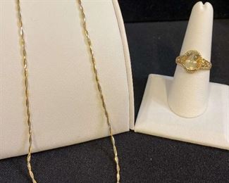 10k Gold Necklace And 10k GemstoneDiamond Ring