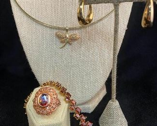 10k Italian Necklace Sterling Butterfly Ring Bracelet  Earrings