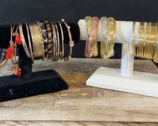 Large Lot Of Bangles In Gold Rose Gold and Silver Tones