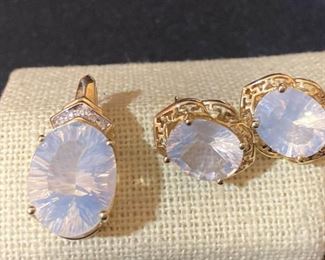 R011 10K Gemstone Pendant And Earrings