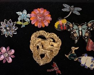 R134 Enamel And Crystal Floral Butterflies And Other Brooches