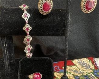 Sterling 925 Ruby Ring Bracelet Spinel Earrings