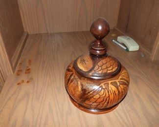 Hand carved wooden bowl with lid