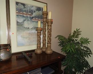 Tall candlestick holders, more framed artwork