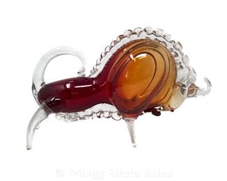 Vintage 1960s Russian Hemah Clear And Red Glass Bull Taurus
