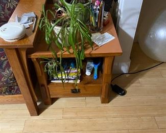 End table with pull-out drawer and plants $40
