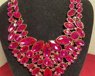 Bold Hot Pink Rhinestone Bib Necklace