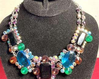 Statement Necklace Multicolored Rhinestones