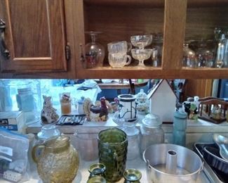 Green Depression Glass and Pitcher Set