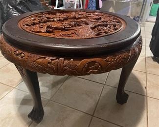 Vintage Asian carved wood accent table