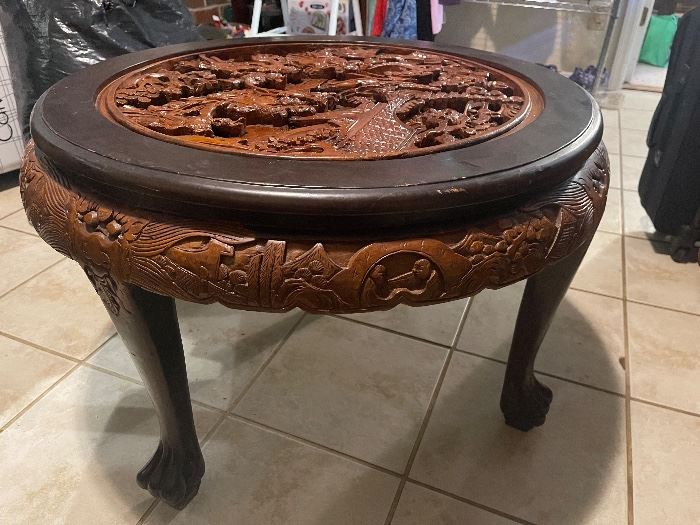Vintage Asian carved wood accent table