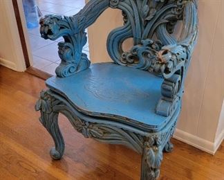 Chinese dragon arm chair.  Heavily carved abs pierced. C. 1900