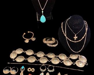 Collection Mostly Mexican Sterling Silver Turquoise Necklaces, Bracelets, Earrings