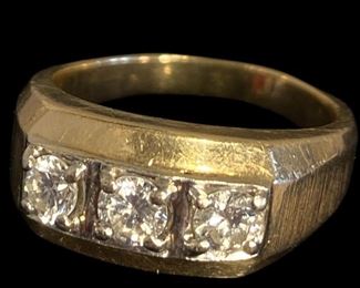 14K Gold Men's Ring w/ Three Diamonds