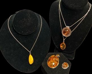 Collection Amber & Some Sterling Silver Necklaces and Pendants