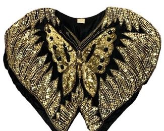 Vintage 70's Sequin Silk Butterfly Blouse Top in Gold
