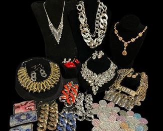 Collection Vintage Rhinestone Costume Jewelry & Belt Buckles