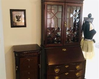 Jewelry cabinet and fold down secretary desk with display hutch 