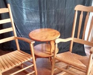 His and Hers Wooden Rocking Chairs and Side Table