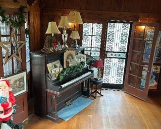 piano in working order in unique music room and ceiling