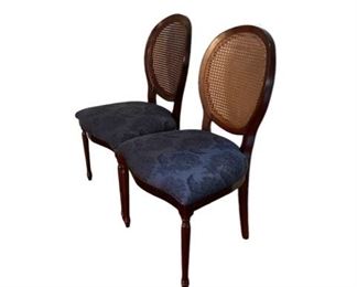 Pair Oval Cane Back Bombay Company Side Chairs EC146-20
Regular price$250.00 USD     Description: Furnish your dining room or kitchen with these gorgeous cane-backed dining chairs. The chairs are upholstered with beautiful blue fabric. The oval chair back is made of thin cane material with a mesh-like appearance. Entertain, wine, and dine guests with these transitional dining side chairs.
Condition: Very good.  Not quite matching cane back color
Dimensions: 22 x 21 x 38"H  Seat=18
Local pick up Vienna VA.  Located on first floor.  Please contact us for shipper suggestions.     https://goodbyhello.com/products/pair-oval-back-bombay-company-chairs-ec146-20?_pos=1&_sid=9ab959c5b&_ss=r