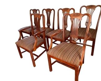 $300.00 USD   ALL OFFERS CONSIDERED!                      6 Pennsylvania House Queen Anne Dining Chairs KG136-13      Description: Set of six Pennsylvania house Queen Anne style dining room chairs. Listing features (2) Armchairs, (4) side chairs, solid wood construction, beautiful wood grain with nicely carved details.
Condition:
Dimensions: Side = 22 x 29 x 39"H  Arm = 24 x 20 x 39"H
Local pick up Ashburn VA.  Contact us for shipper suggestions.      https://goodbyhello.com/products/6-pennsylvania-house-dining-chairs-kg136-13?_pos=1&_sid=38adb9c60&_ss=r