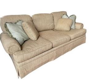 $300 USD     Sherrill Furniture Beige 3 Seater Skirted Sofa EB148-9       Description:  Features flared arms, a tailored skirt, and a streamlined silhouette that elevates living spaces with sophisticated comfort. Loose back cushions offer a casual, relaxed appeal that makes your space feel more inviting. Two matching throw pillows and two complimentary pillows make the seat extra lounge-worthy.

Condition: Very good

Dimensions: 91 x 39 x 38"H

Local pick up Leesburg, VA.  Located on first floor.  Please contact us for shipper suggestions.       https://goodbyhello.com/products/sherrill-furniture-3-seater-sofa-eb148-9?_pos=9&_sid=64e8d6428&_ss=r