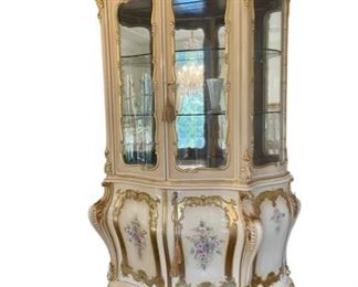 $2150 USD     Silik Style Furniture Italian Curio Cabinet CD131-9     Description:  Baroque style display cabinet is a piece to talk about and around.   
Condition: Very Good Condition
Dimensions: 53 x 26 x 83"H
Local pickup Leesburg, VA.  Contact us for shipper suggestions.     https://goodbyhello.com/products/hand-painted-curio-cabinet-cd131-9?_pos=10&_sid=27bc5f542&_ss=r