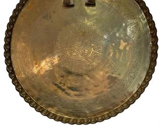 $120 USD     Large Handcrafted Decorative Crimped Edge Hammered Brass Tray CD131-49     Description:  Large handcrafted decorative brass tray. Embossed and hammered with floral border encircling a Center medallion. Large decorative platter with pie crust edges.
Great for outdoor use as well, use as a tray table or serving tray. This large Persian tray could be use on a table or ottoman or as a serving tray.
Condition: Excellent used condition.
Dimensions: 39 x 39
Local pick up Leesburg, VA.  Contact us for shipper suggestions.     https://goodbyhello.com/products/large-brass-tray-cd131-49?_pos=13&_sid=27bc5f542&_ss=r