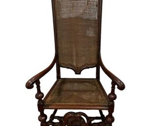 $400 USD     Antique High Back Gothic Antique Cane Arm Chair CD131-29     Description:  If royalty was personified in a chair, this turn-of-the-century would certainly vie for the crown! This exclusive work of furniture art boasts a dark brown mahogany finish that plays beautifully against the airy cane it highlights.
Condition: Very good. 
Dimensions: 27 x 24 x 52"H
Local pick up Leesburg, VA.  Contact us for shipper suggestions.      https://goodbyhello.com/products/high-back-antique-chair-cd131-29?_pos=15&_sid=27bc5f542&_ss=r