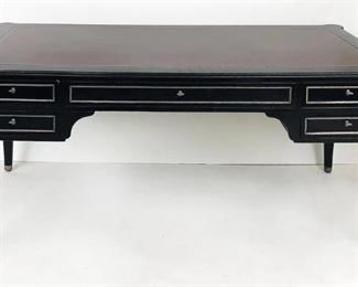 $12,500 USD      Gorgeous Ralph Lauren Brook Street Leather Inset Desk JH150-1     Description: Inspired by a Napoleon III escritoire, this writing desk has a leather inset, Greek key silver leaf tooling and two pull out leather writing shelves with bookbinder detailing. Ralph Lauren Brook Street Desk is crafted from solid mahogany wood with a hand applied finish. Five slender drawers and two pull out writing shelves are set beneath the elegant buffalo leather top, which features masterfully hand tooled silver leafing. Mahogany is tough and long-lasting, able to endure extremes of heat and cold. Ralph Lauren Brook Street Desk matches your home decor, refreshes the look of your surroundings, and makes it an ideal decoration for your home, office, etc. Ralph Lauren Brook Street Desk has a basic design, but can blend in with all of your other furniture that you have in the home. Its components make it different and unique to distinguish it from others in the furniture industry. Its materi